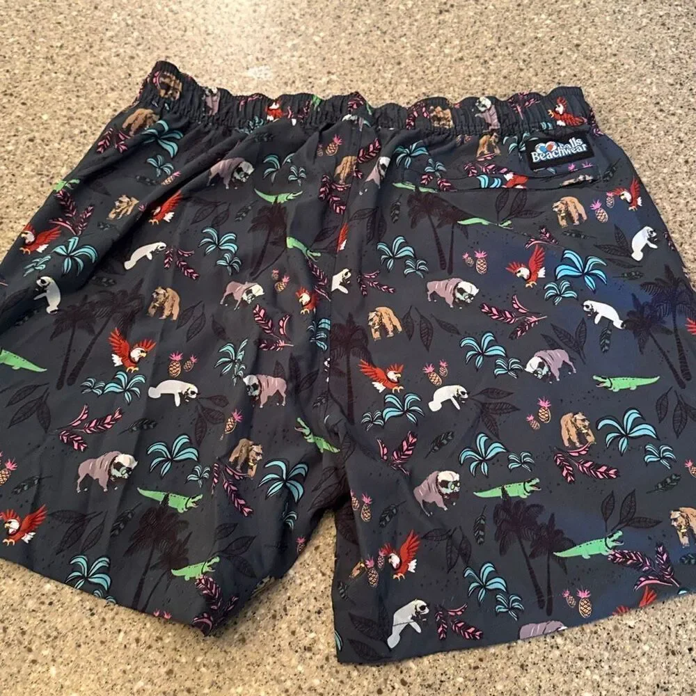 BALLS BEACHWEAR Sunglass Animal Print Swim Trunks Large